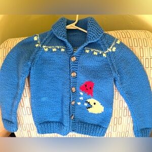 Blue Pac-Man Knitted Kids Cardigan